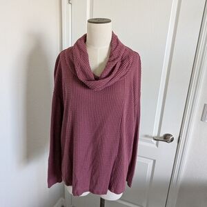 Eyeshadow Pink Cowl Neck Sweater with Ribbed Knit